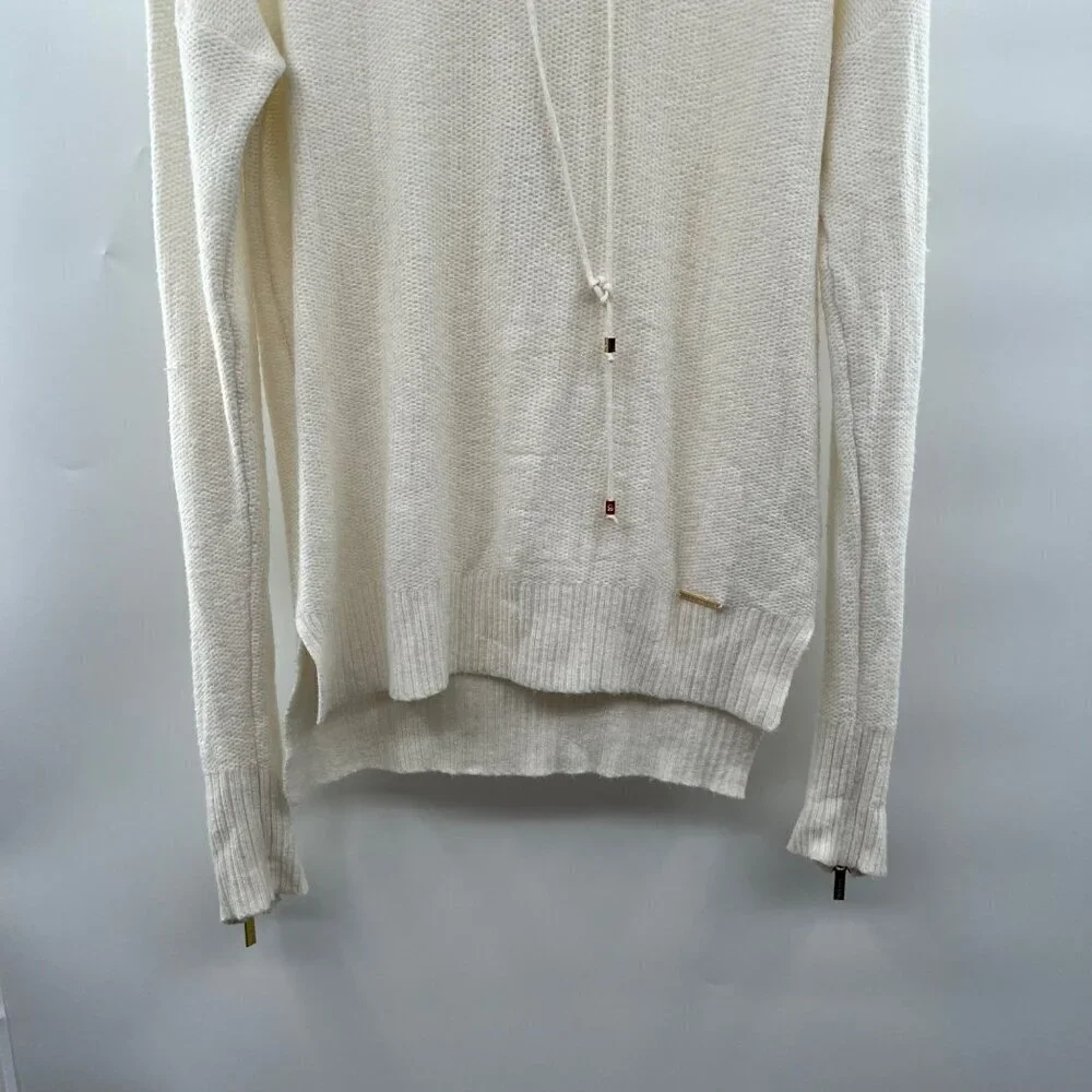 Michael Kors Women's Hooded Sweater Long Sleeve Zip Cuff Cream Size Medium
